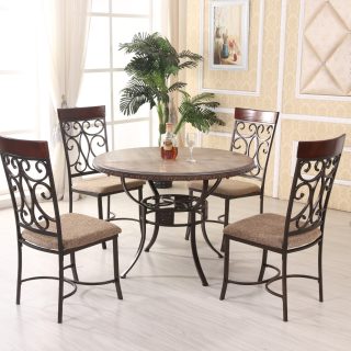 Metal Round 5 Piece Dining Table, Oak