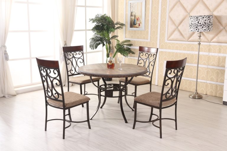 Metal Round 5 Piece Dining Table, Oak