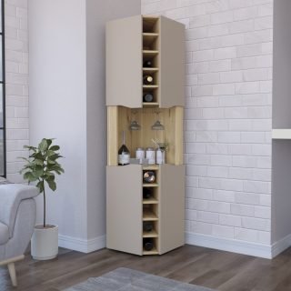 OBREGON | CORNER BAR CABINET | LIGHT OAK & TAUPE