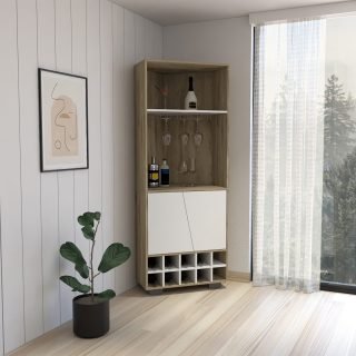 FRAKTAL | CORNER BAR CABINET | MACADAMIA  & WHITE