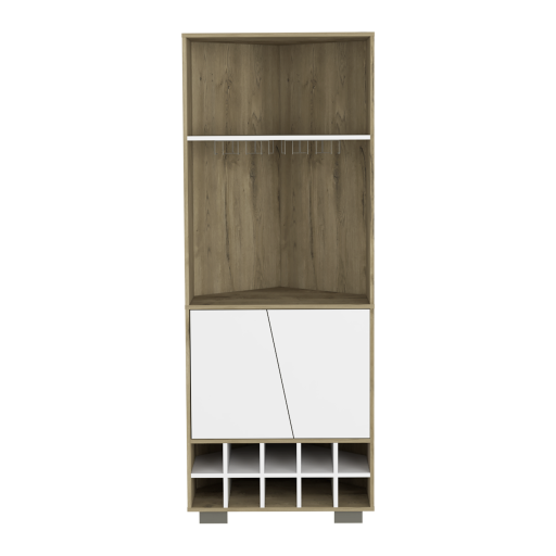 BMB 7740 - BAR ESQUINERO FRAKTAL - MACADAMIA+BLANCO NVDO - FRONTAL CERRADO FRAKTAL | CORNER BAR CABINET | MACADAMIA & WHITE