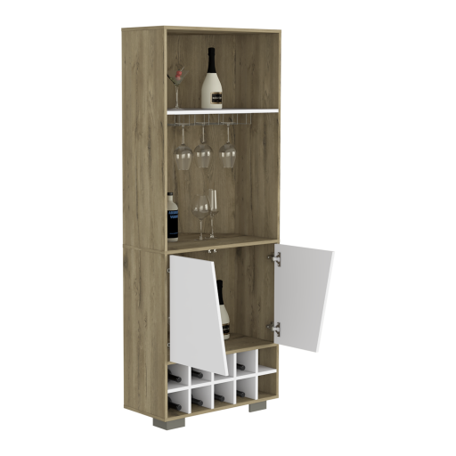 BMB 7740 - BAR ESQUINERO FRAKTAL - MACADAMIA+BLANCO NVDO - LATERAL ABIERTO FRAKTAL | CORNER BAR CABINET | MACADAMIA & WHITE