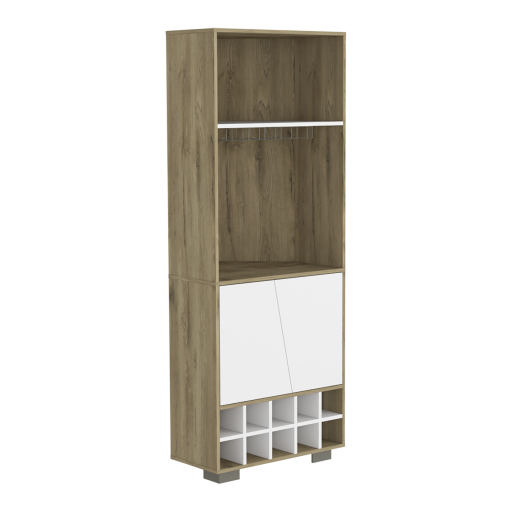 BMB 7740 - BAR ESQUINERO FRAKTAL - MACADAMIA+BLANCO NVDO - LATERAL CERRADO FRAKTAL | CORNER BAR CABINET | MACADAMIA & WHITE